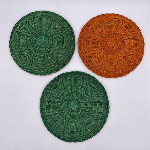 Seven Vintage 10" Wicker Paper Plate Holders BBQ Picnic Green Red Orange Lunch - Picture 8 of 8